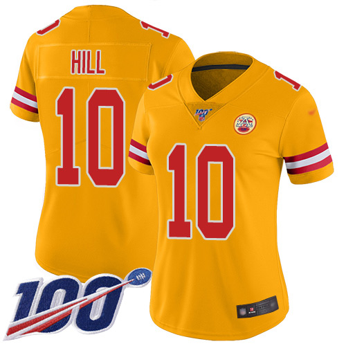 Women Kansas City Chiefs #10 Hill Tyreek Limited Gold Inverted Legend 100th Season Football Nike NFL Jersey->kansas city chiefs->NFL Jersey